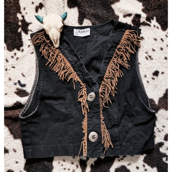 Jackets & Blazers - "BANJO" 80'S/90'S WESTERN CROPPED VEST - BLACK MULTI